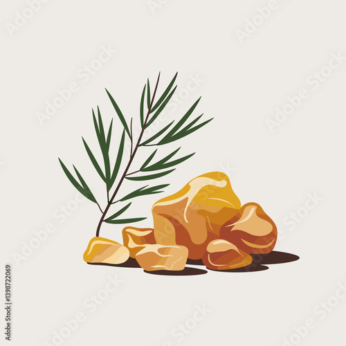 Frankincense Resin Clipart with Minimalist Branch Accent