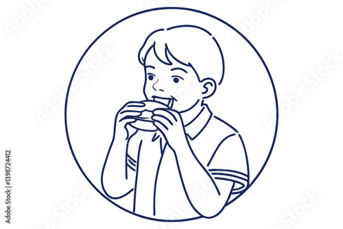 Boy Eating Bread One Line Art