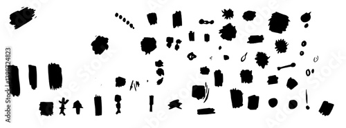 Brutalist art showcasing abstract shapes with raw graphic style in black and white on a white background with imperfect strokes