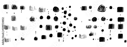 Brutalist abstract composition featuring geometric shapes and organic textures on a white background with distorted aesthetics