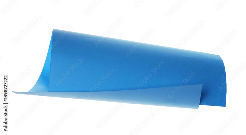 Blue paper flying, sheet falls and twists isolated on white, clipping path Blue paper flying, sheet falls and twists isolated on white, clipping path
