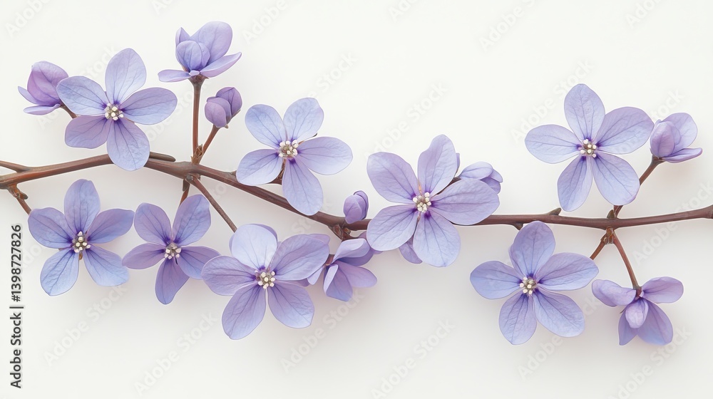 Minimalist realistic blooming mountain ash tree, small white blossoms, side profile on white background. Minimalist realistic blooming mountain ash tree, small white blossoms, side profile on white background.