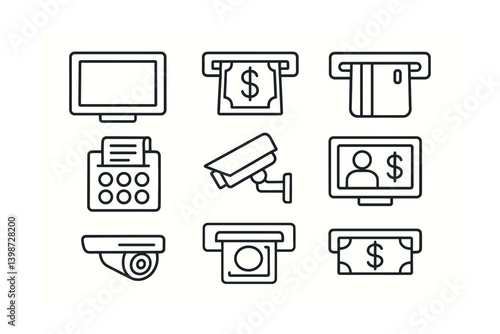 Set of icons for a bank teller