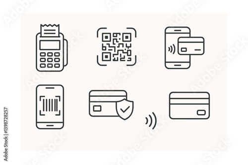 Series of icons for payment methods including a credit card, a debit card