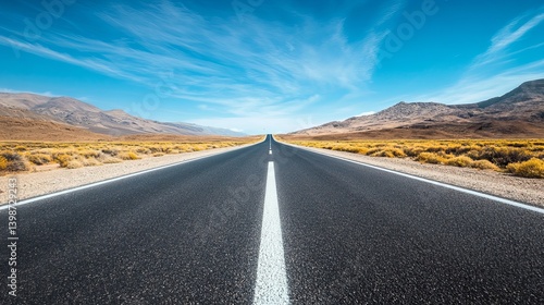 Road trip adventure scenic highway drive under blue sky in desert landscape long journey destination 100