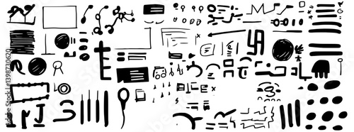 Brutalist abstract art featuring geometric shapes and distorted aesthetics in a raw graphic style on a white background