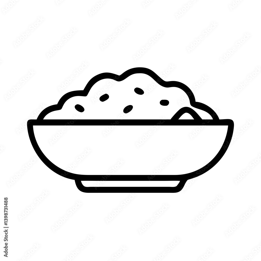 Fototapeta premium Bowl of Rice in Simple Outline Style 