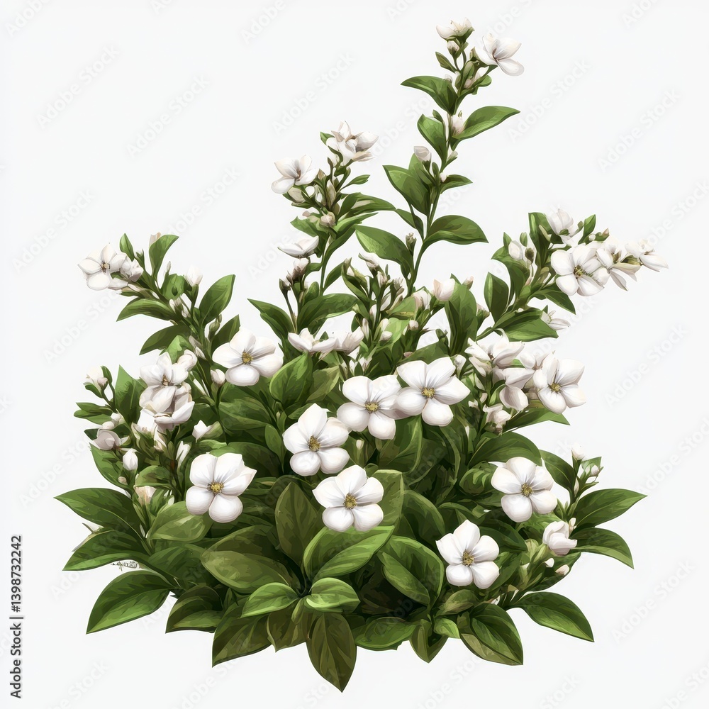 Obraz premium White Flowers and Lush Green Leaves Bush Blooming in Spring