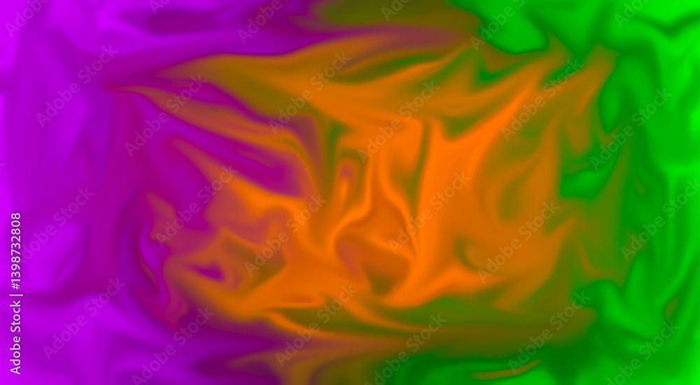 Abstract vibrant color blend. Purple, orange, green create a dynamic, eye-catching texture