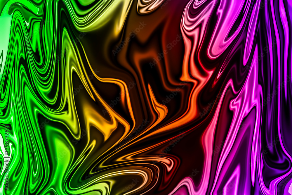 Vibrant abstract in neon colors, capturing the fluidity of liquid fusion. Ideal for science, art, and design concepts.