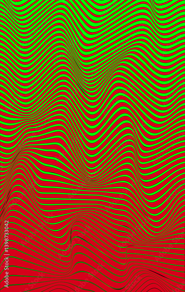 Vibrant abstract lines in green and red. Dynamic, optical illusion, perfect for backgrounds and creative projects