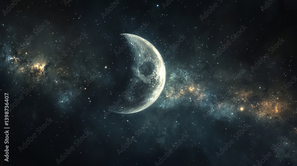 Fototapeta premium Stunning moon and stars wallpaper for desktop background space galaxy lunar celestial cosmic view astronomy