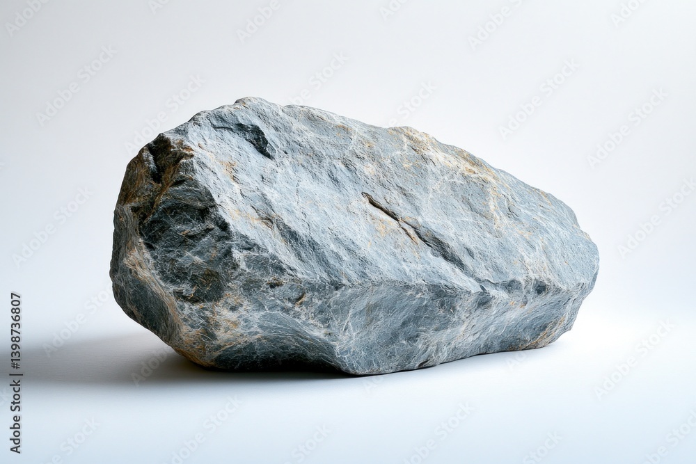 A prominent rock displays its rough texture and natural hues against a minimalist white background, highlighting its geological beauty A prominent rock displays its rough texture and natural hues against a minimalist white background, highlighting its geological beauty