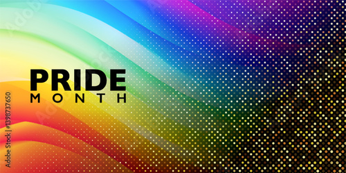 PRIDE banner with colorful waved rainbow color and glitter background. Vector illustration