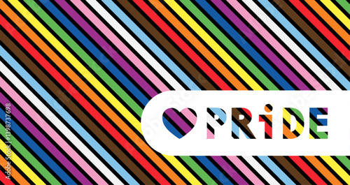 Pride month banner with progress pride flag color striped background. Vector illustration