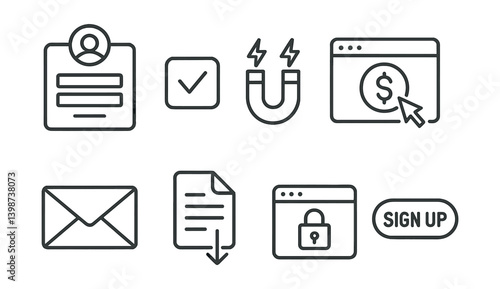 Series of icons for email, sign up, and other things