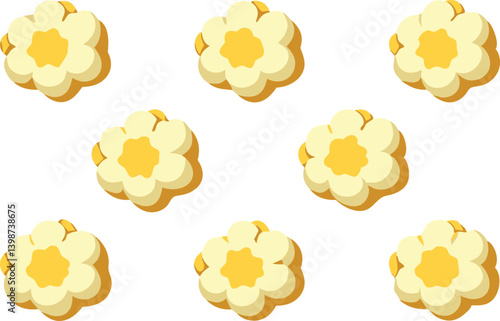 Brightly Lit Collection of Single Popped Corn Kernels 