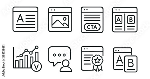 Line of icons for a website, including a chat box, a rating system, and a star