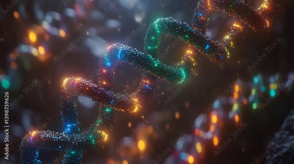 Glowing DNA strands represent precision of advanced genetic therapies with neon accents highlighting the integration of biotechnology and personalized medicine in healthcare innovations Glowing DNA strands represent precision of advanced genetic therapies with neon accents highlighting the integration of biotechnology and personalized medicine in healthcare innovations
