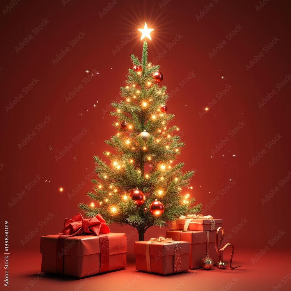 festive Christmas tree adorned with lights and ornaments festive Christmas tree adorned with lights and ornaments