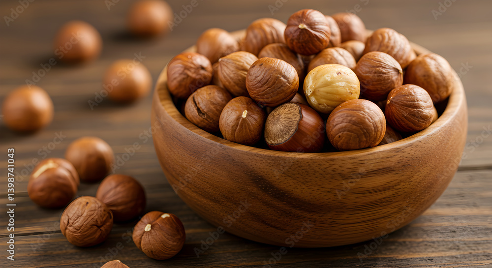 Bowl Full Of Roasted Hazelnuts On A Wooden Surface Gourmet Concept Bowl Full Of Roasted Hazelnuts On A Wooden Surface Gourmet Concept