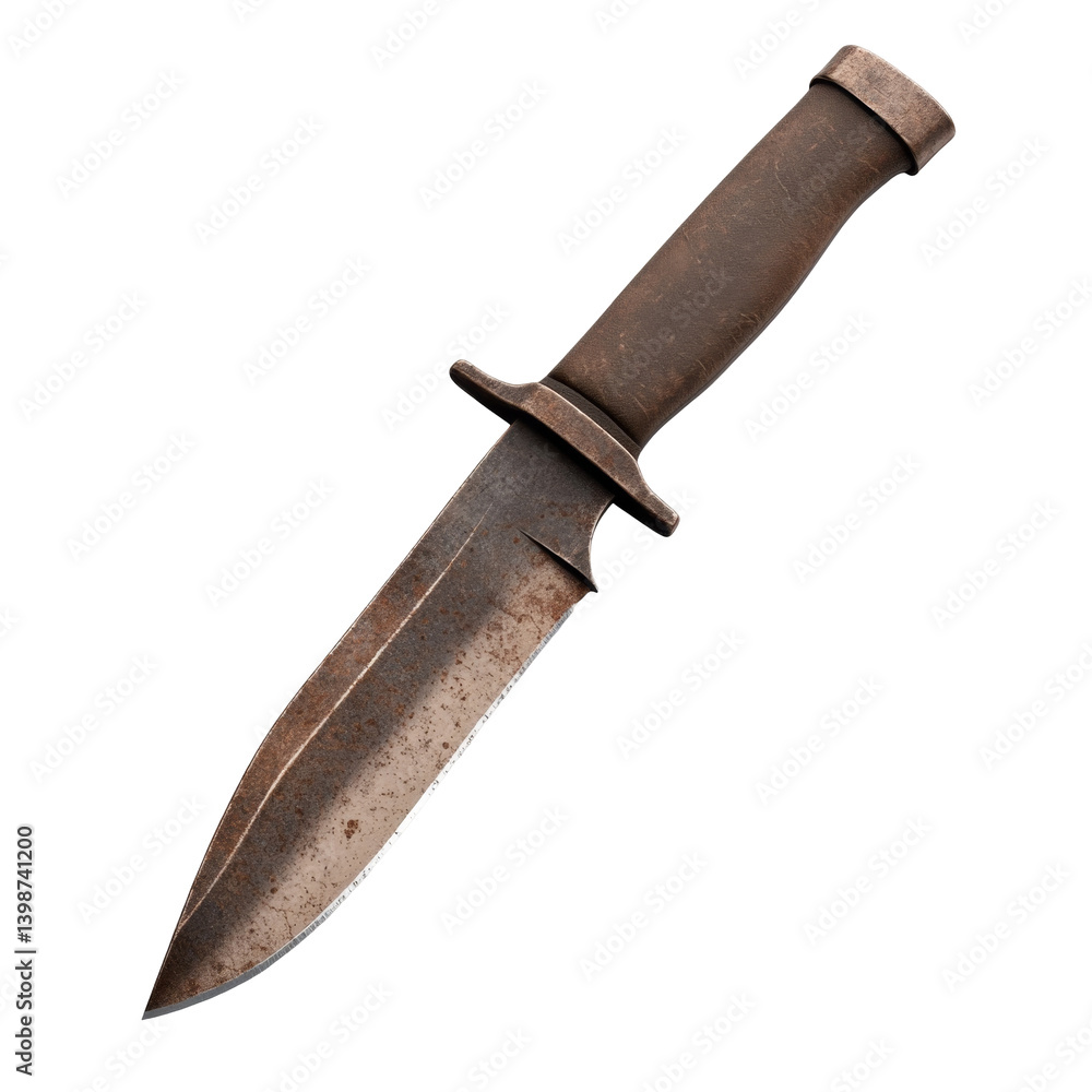 Rusty steel knife with brown handle and weathered blade design for outdoor camping use Rusty steel knife with brown handle and weathered blade design for outdoor camping use