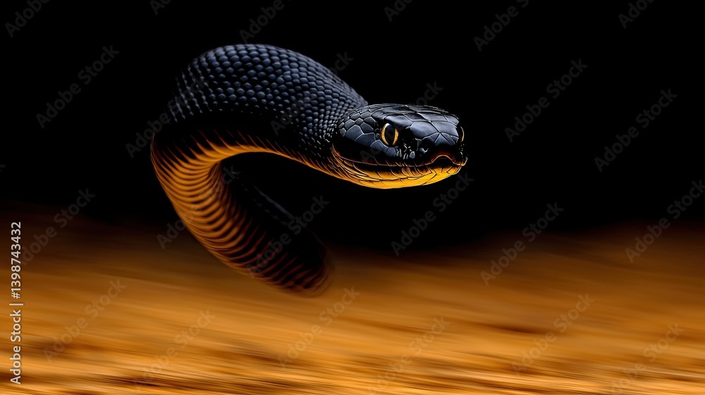 Fototapeta premium Black Snake in Motion: A Captivating Wildlife Photography