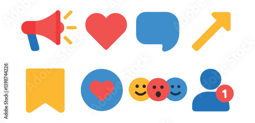 Collection of icons including a heart, smiley face, and a thumbs up