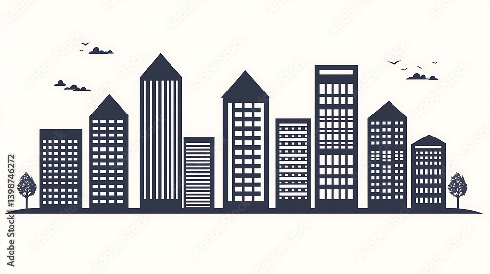 Obraz premium A minimalist illustration depicting a stylized urban cityscape skyline