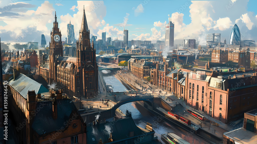 Obraz premium Manchester (uk). Solar-Forged. Illustration