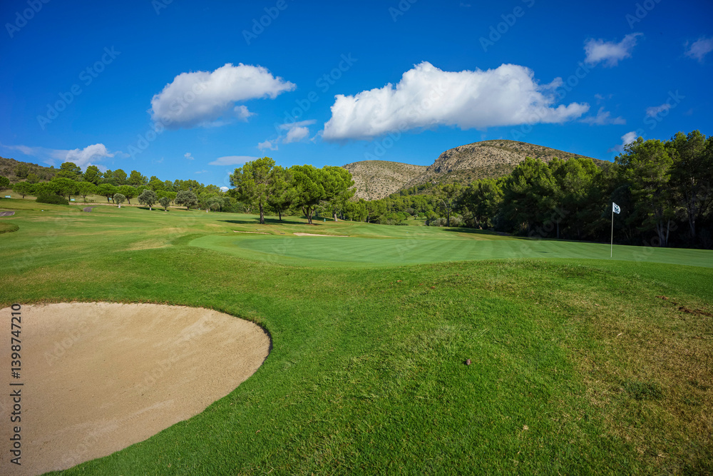playing golf, Alcanada Golf Club course, Alcudia, Mediterranean, Mallorca, Balearic Islands, Spain