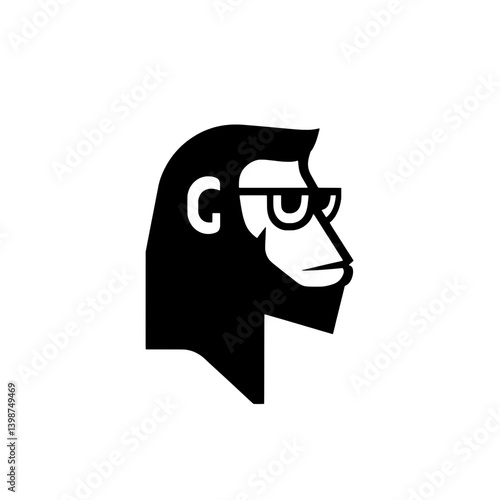 Minimalist logo design featuring a monkey silhouette with glasses representing creativity and intellect