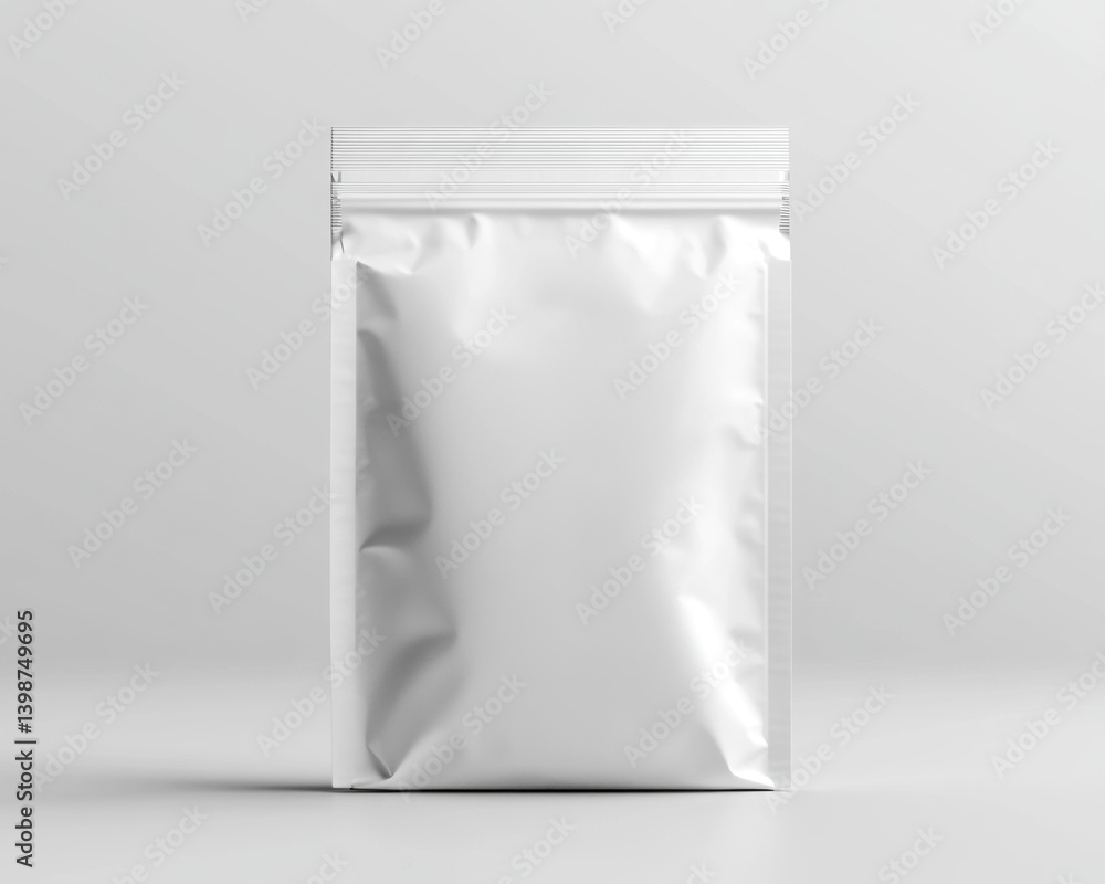 Clean and minimalist coffee pouch mockup in white color, ideal for showcasing custom designs and branding for coffee products Clean and minimalist coffee pouch mockup in white color, ideal for showcasing custom designs and branding for coffee products