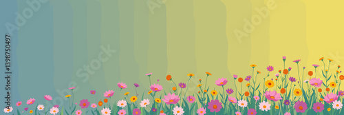 Colorful flowers blooming in a serene gradient background  