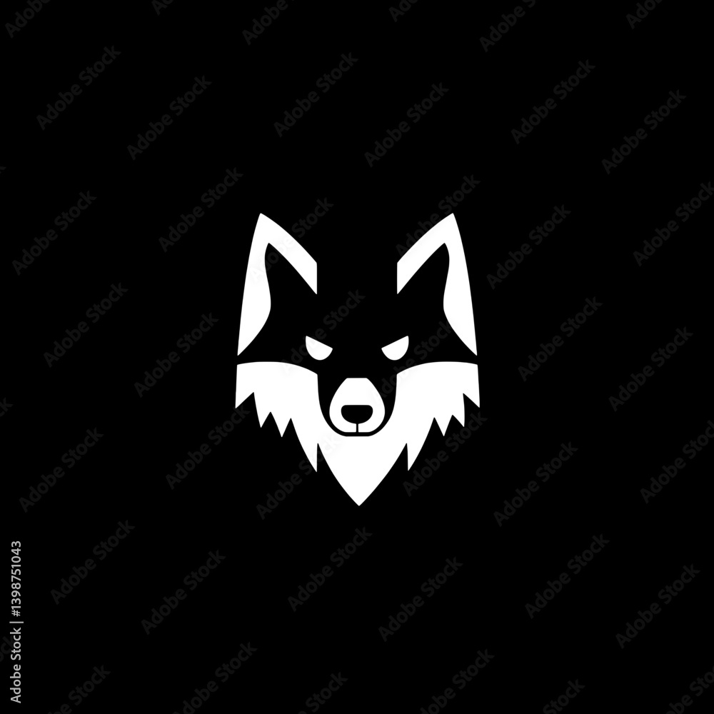 Fototapeta premium Minimalistic black and white wolf logo design featuring sharp lines and a fierce expression