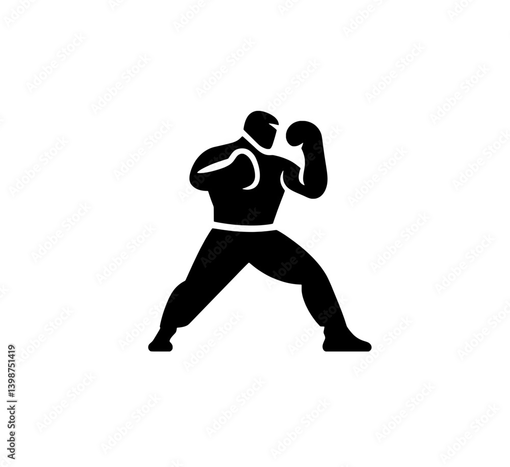 Minimalist boxing icon suitable for logos and design projects featuring a fighter in an athletic pose during a match or training Minimalist boxing icon suitable for logos and design projects featuring a fighter in an athletic pose during a match or training