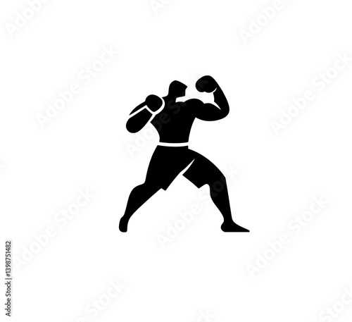 Strong and defined boxing silhouette displaying power and minimalistic design in black and white style for modern branding