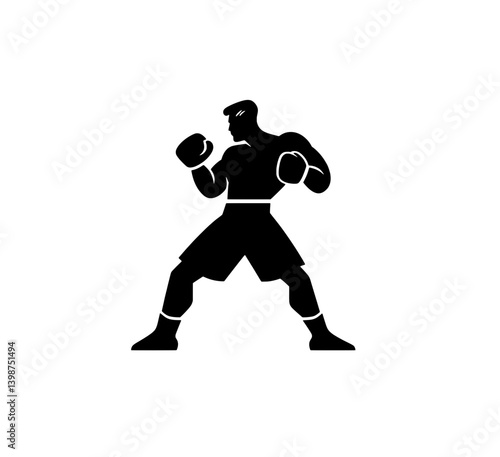Minimalist boxing logo featuring a stylized fighter in a classic stance suitable for sports branding and fitness themes