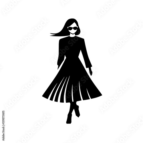 Stylish woman in sleek black dress and sunglasses showcases minimalism with elegance and confidence