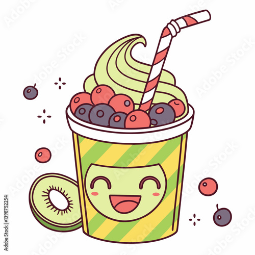 Cheerful smoothie cup emoji with fruit and straw