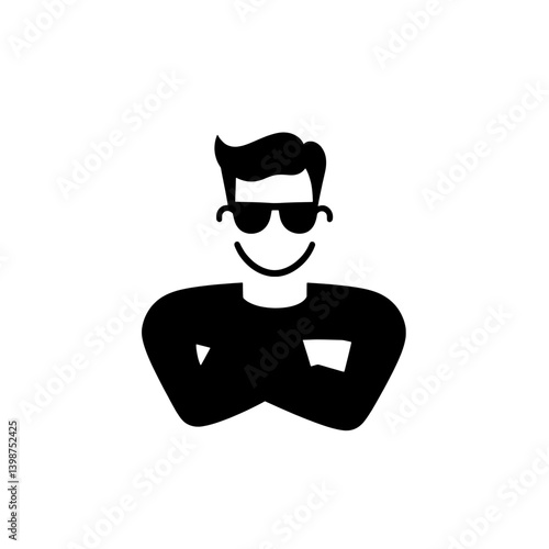Minimalistic icon featuring a confident figure with sunglasses, showcasing a modern style