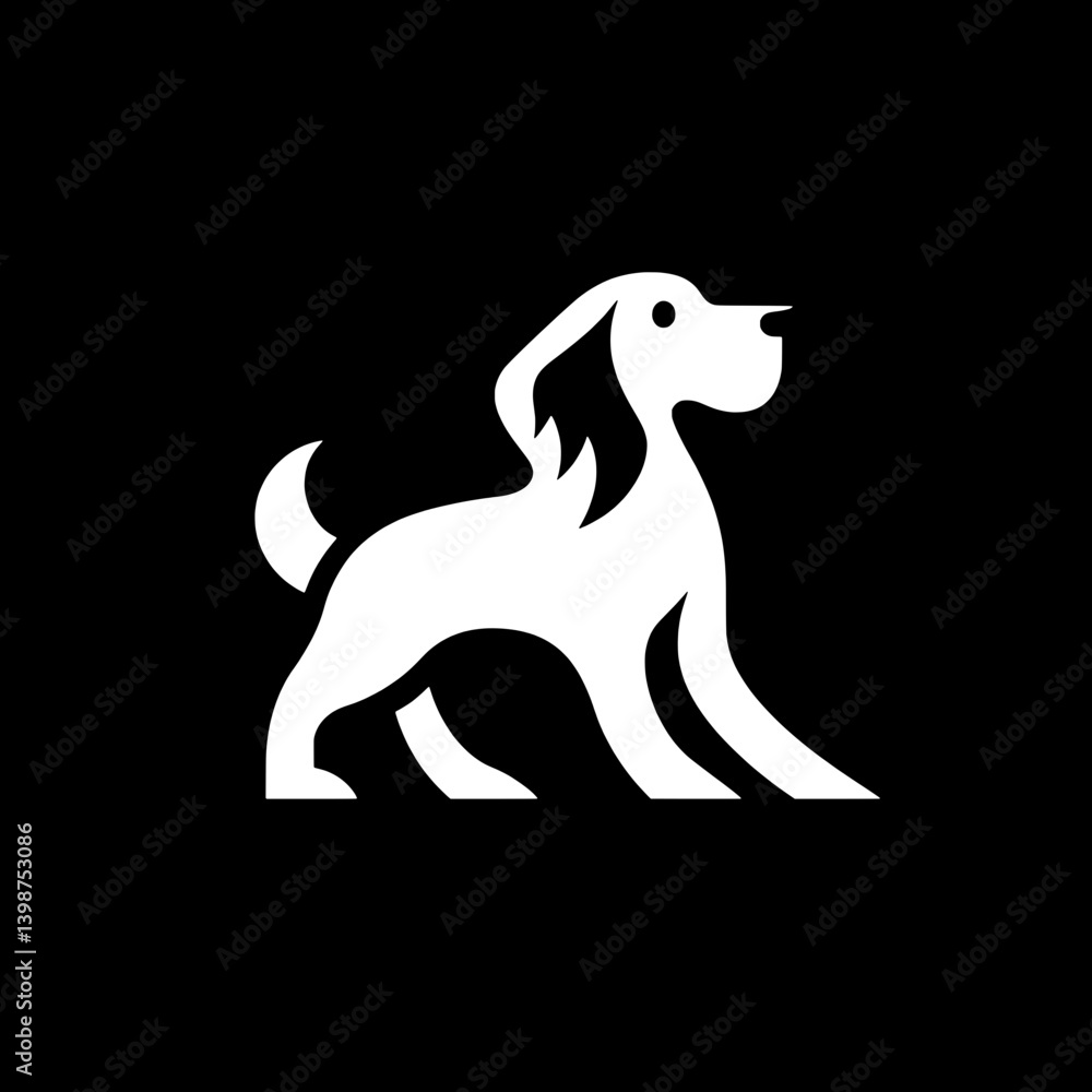 Fototapeta premium Minimalist logo design featuring a stylized dog icon against a solid black background, capturing simplicity and elegance in branding