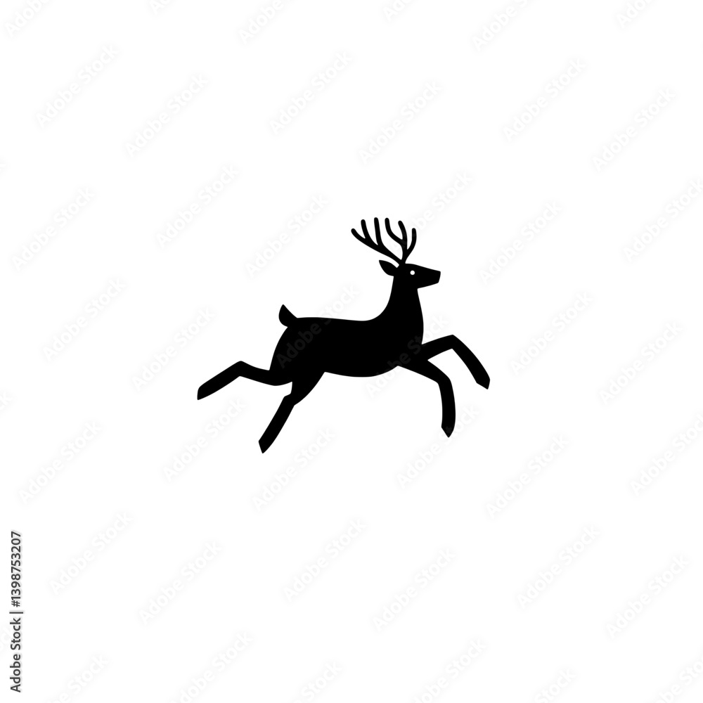 Minimalistic logo design showing a black deer in motion on a white background Minimalistic logo design showing a black deer in motion on a white background