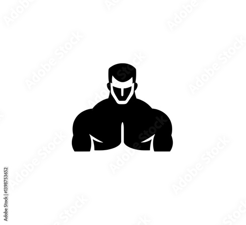 Minimalistic black icon representing a muscular figure for fitness and bodybuilder themes