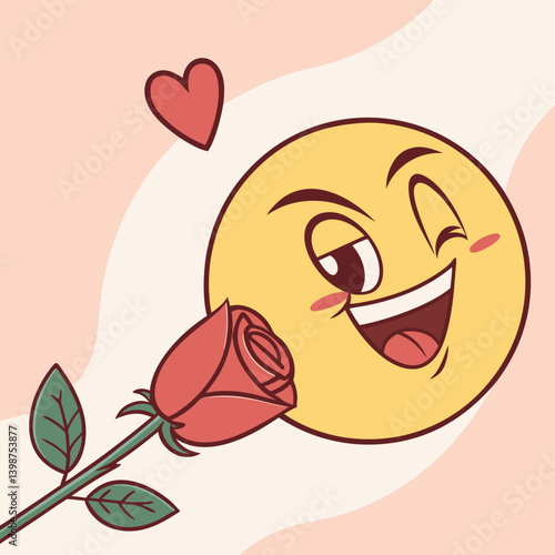 Winking emoji holding a rose in its mouth with flirty vibes