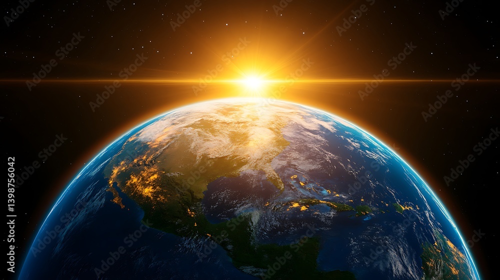 Obraz premium Earth rising with sunrise from space.