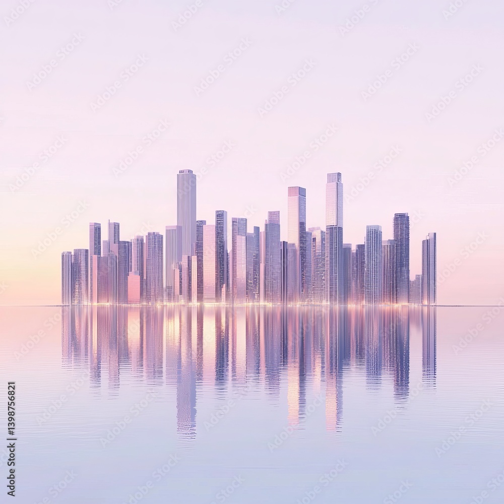 a modern cityscape at dawn with soft digital light accents and minimalist building forms isolated on a plain background an urban skyline bathed in early morning pastel hues enhanced a modern cityscape at dawn with soft digital light accents and minimalist building forms isolated on a plain background an urban skyline bathed in early morning pastel hues enhanced