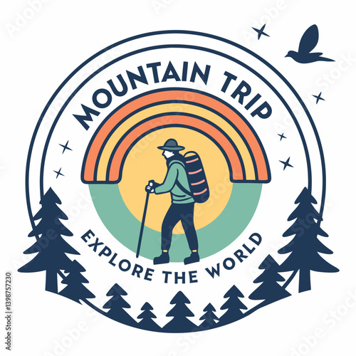 Vector Graphic Mountain Trip Explore The World Outdoors Adventure With Backpacker
