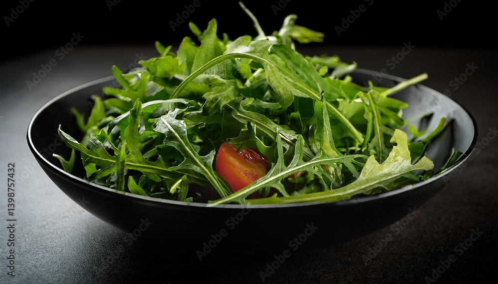 closeup of fresh rucola salad in matte black bowl showcasing vibrant colors and textures closeup of fresh rucola salad in matte black bowl showcasing vibrant colors and textures