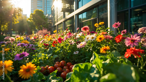 Wallpaper Mural Vibrant Flower Garden with Tomatoes Torontodigital.ca